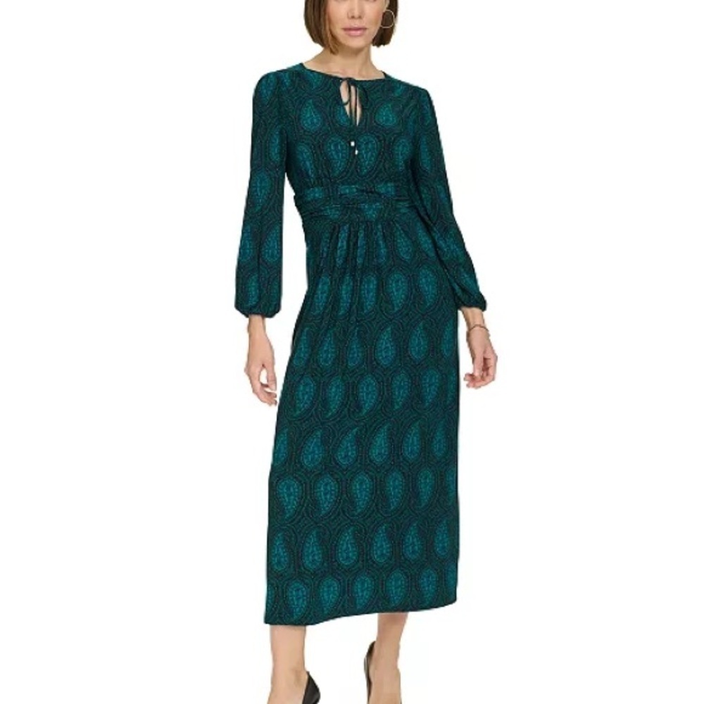 Tommy Hilfiger Tie-Neck Ruched-Waist Dress 18W